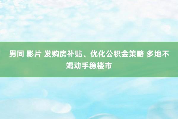 男同 影片 发购房补贴、优化公积金策略 多地不竭动手稳楼市