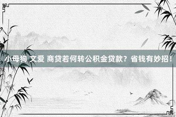 小母狗 文爱 商贷若何转公积金贷款？省钱有妙招！