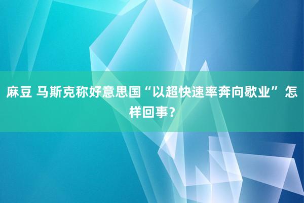 麻豆 马斯克称好意思国“以超快速率奔向歇业” 怎样回事？