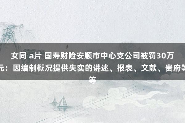 女同 a片 国寿财险安顺市中心支公司被罚30万元：因编制概况提供失实的讲述、报表、文献、贵府等